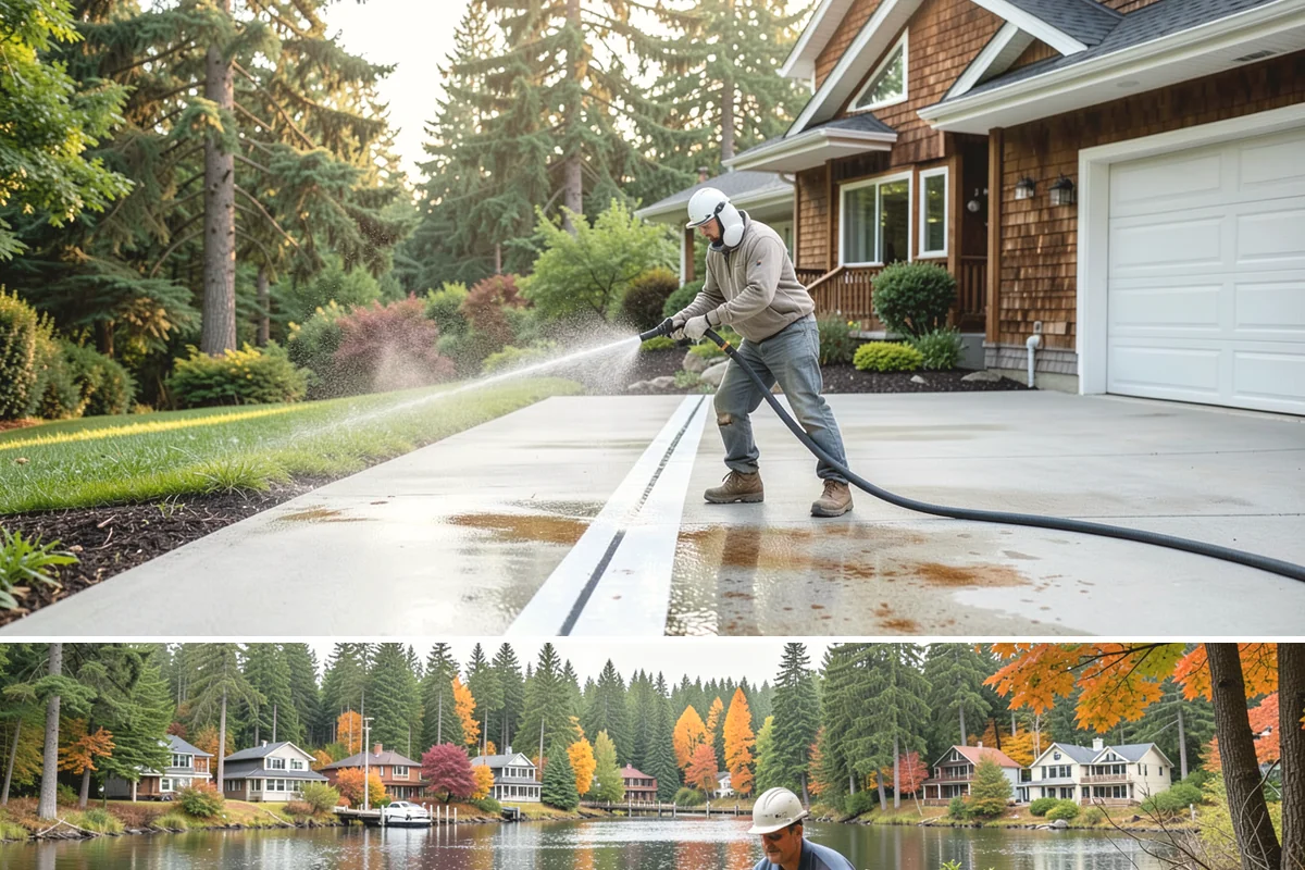 Driveway Pressure Washing in La Conner, Skagit County, WA - Spring is popular for clearing a winter's worth of moss, though dry summer days work equally well.