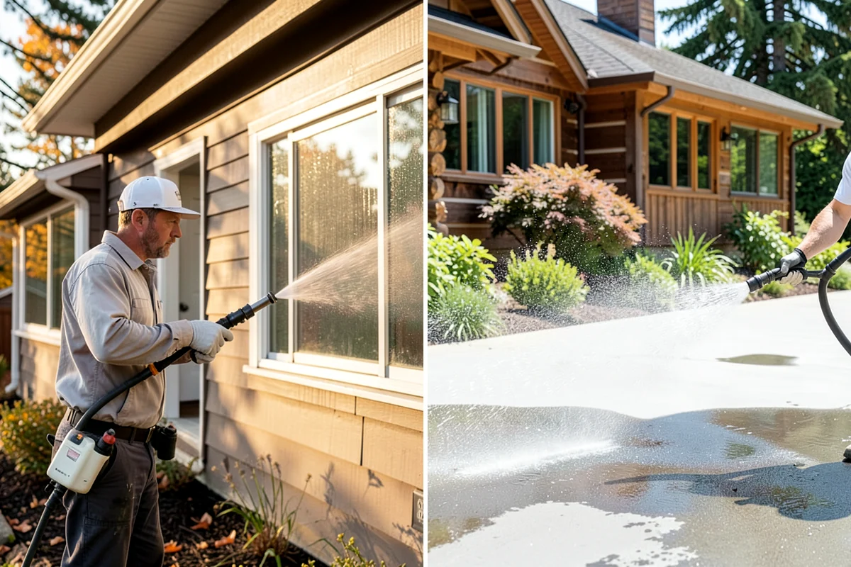 Driveway Pressure Washing in Lakewood, Pierce County, WA - Sweep and pre-treat the driveway for moss and stains
