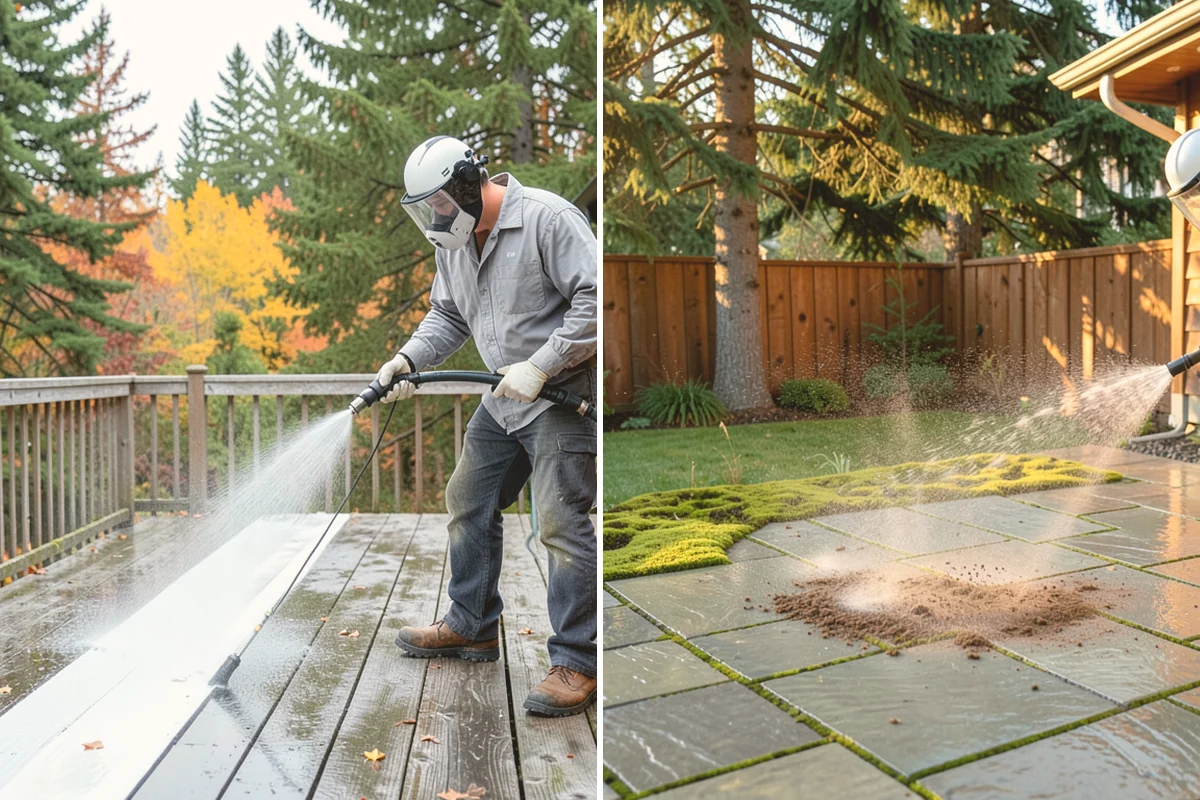 Driveway Pressure Washing in Lynnwood, Snohomish County, WA - Sweep and pre-treat the driveway for moss and stains