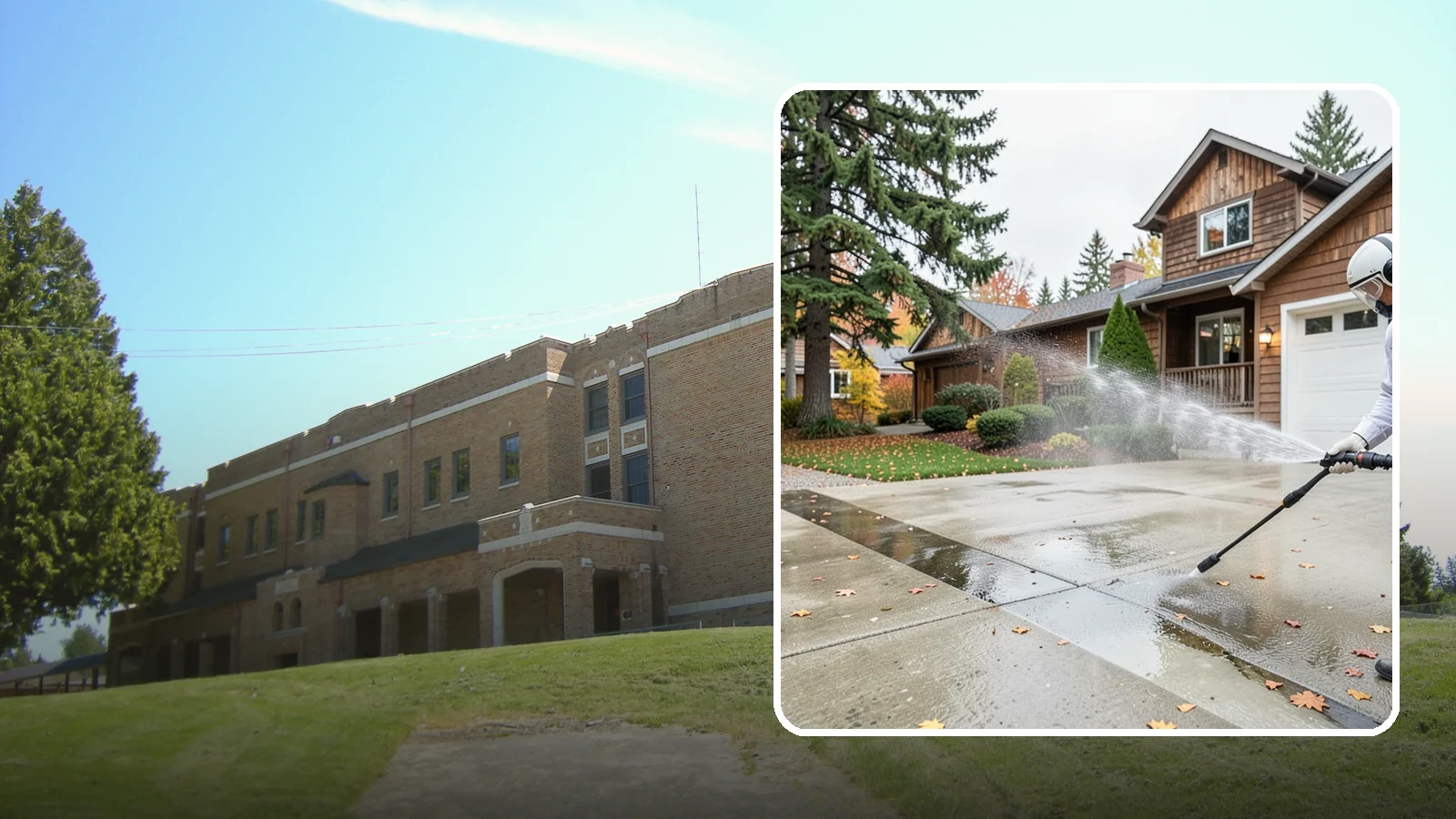 Driveway Pressure Washing in Maple Valley, King County, WA - Powerful pressure washing that strips away the moss, mildew, and grime coating Washington driveways.