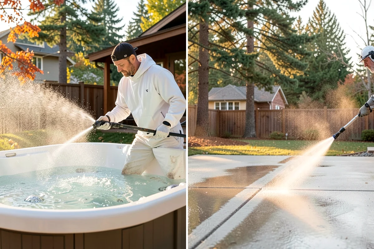 Driveway Pressure Washing in Maple Valley, King County, WA - Sweep and pre-treat the driveway for moss and stains