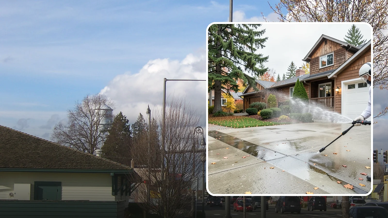Driveway Pressure Washing in Marysville, Snohomish County, WA - Powerful pressure washing that strips away the moss, mildew, and grime coating Washington driveways.