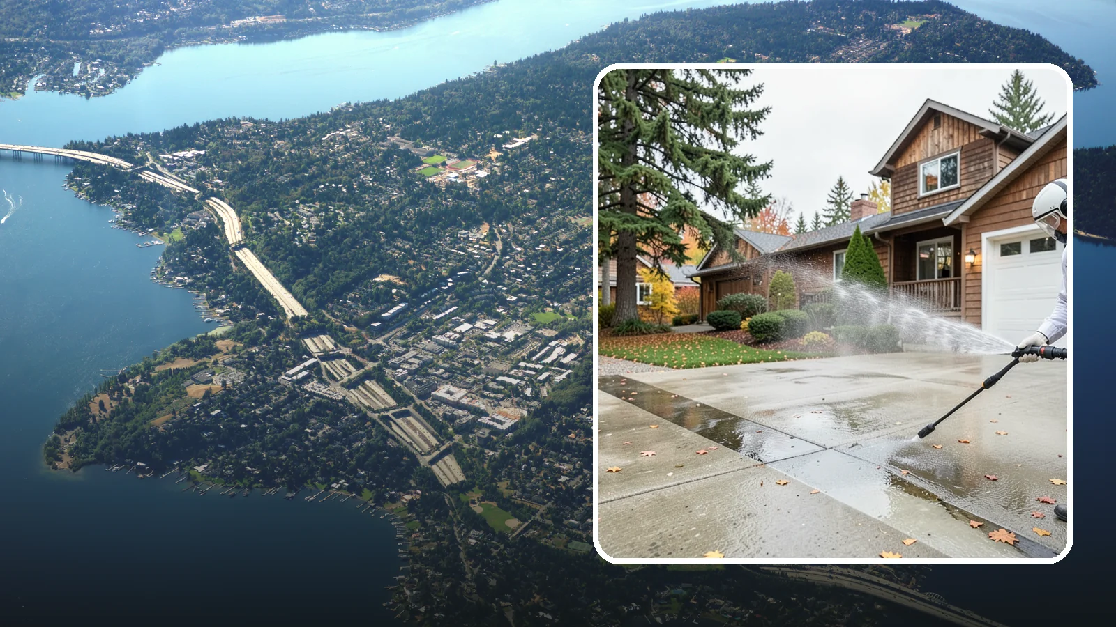 Driveway Pressure Washing in Mercer Island, King County, WA - Powerful pressure washing that strips away the moss, mildew, and grime coating Washington driveways.