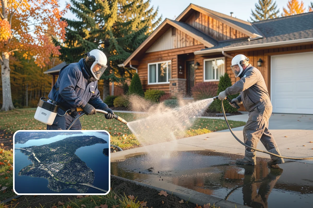 Driveway Pressure Washing in Mercer Island, King County, WA - Removes slippery moss and mildew for safer footing