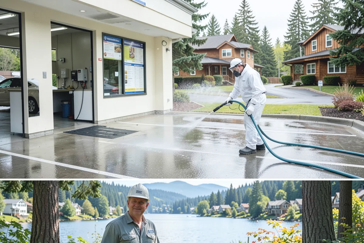 Driveway Pressure Washing in Milton, King County, WA - Spring is popular for clearing a winter's worth of moss, though dry summer days work equally well.