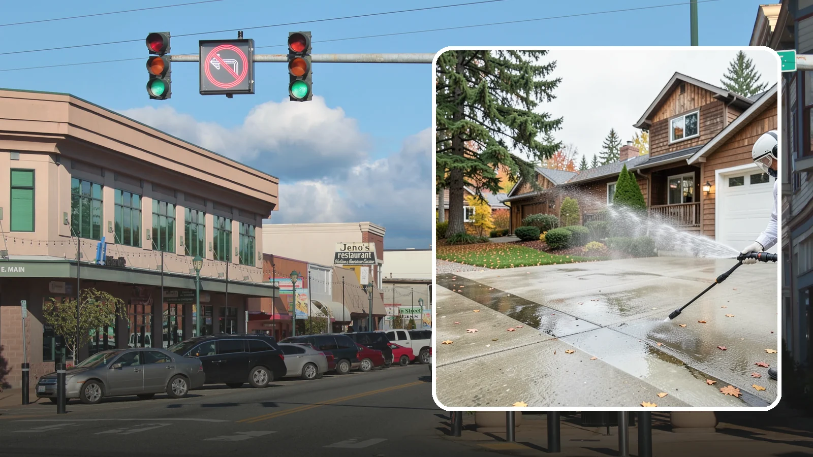 Driveway Pressure Washing in Monroe, Snohomish County, WA - Powerful pressure washing that strips away the moss, mildew, and grime coating Washington driveways.
