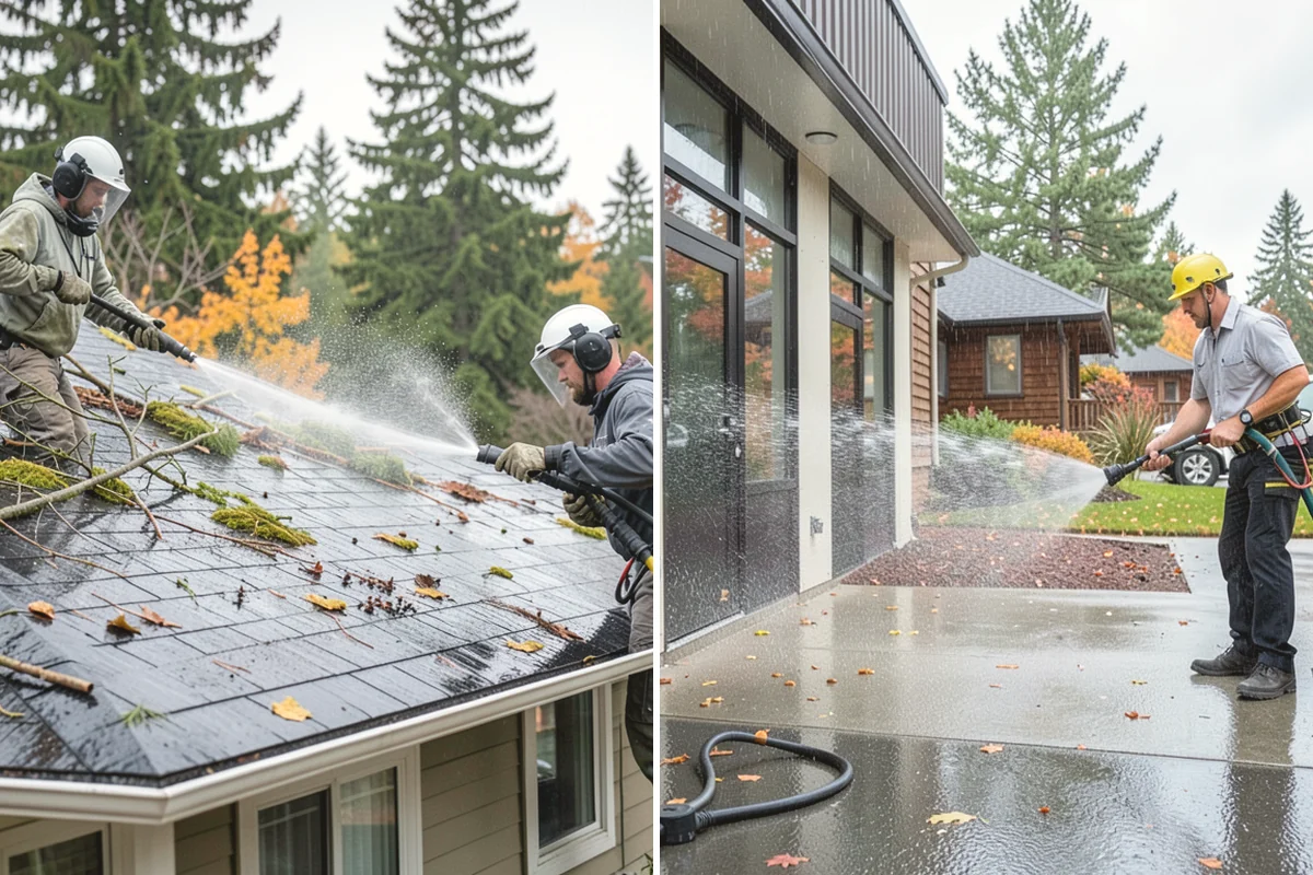 Driveway Pressure Washing in Monroe, Snohomish County, WA - Sweep and pre-treat the driveway for moss and stains