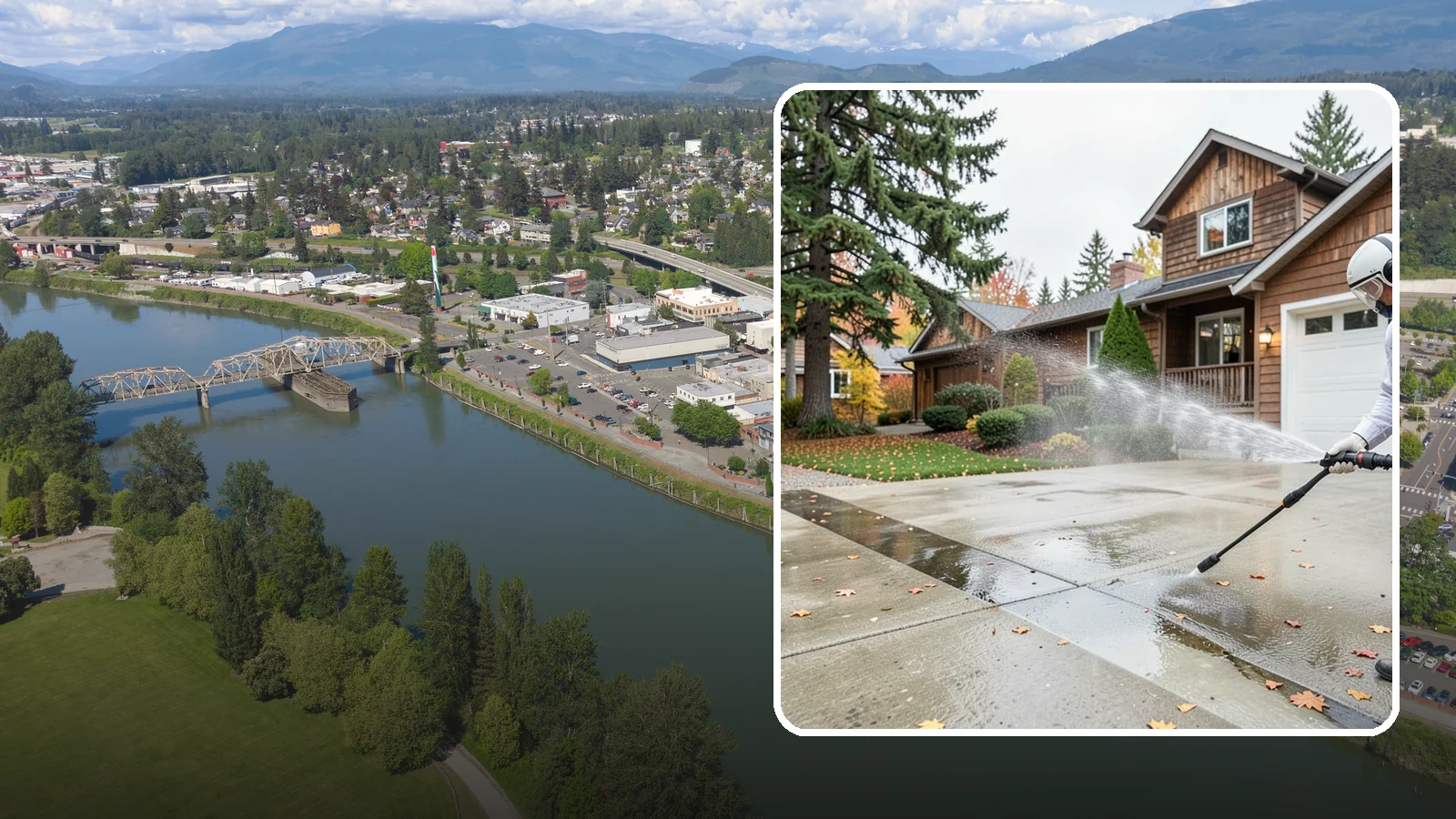 Driveway Pressure Washing in Mount Vernon, Skagit County, WA - Powerful pressure washing that strips away the moss, mildew, and grime coating Washington driveways.