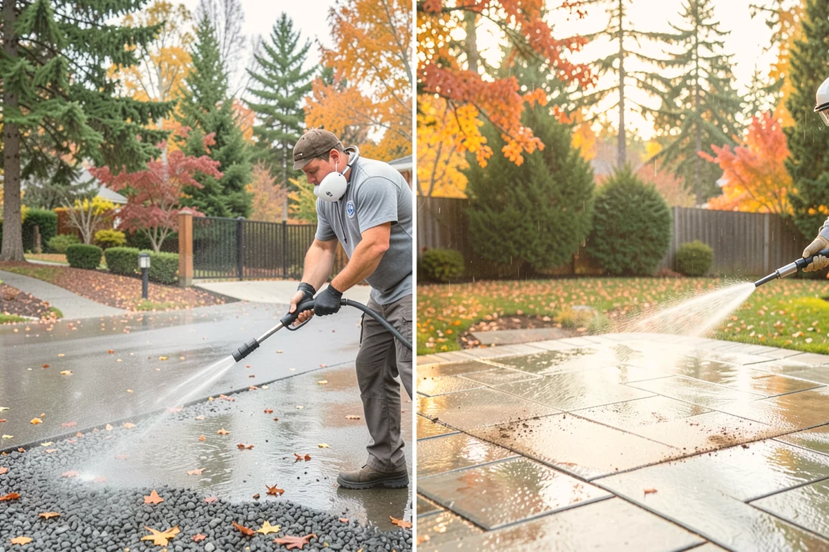 Driveway Pressure Washing in Mount Vernon, Skagit County, WA - Sweep and pre-treat the driveway for moss and stains