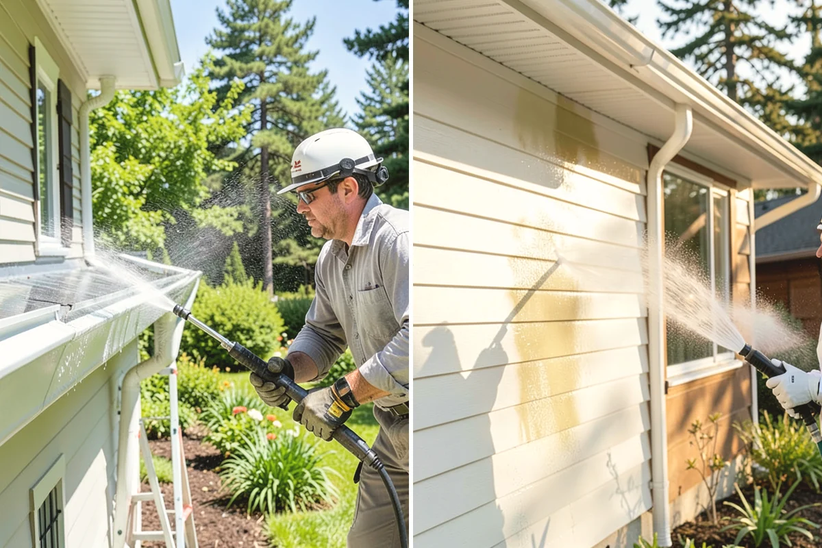 Driveway Pressure Washing in Mountlake Terrace, Snohomish County, WA - Sweep and pre-treat the driveway for moss and stains