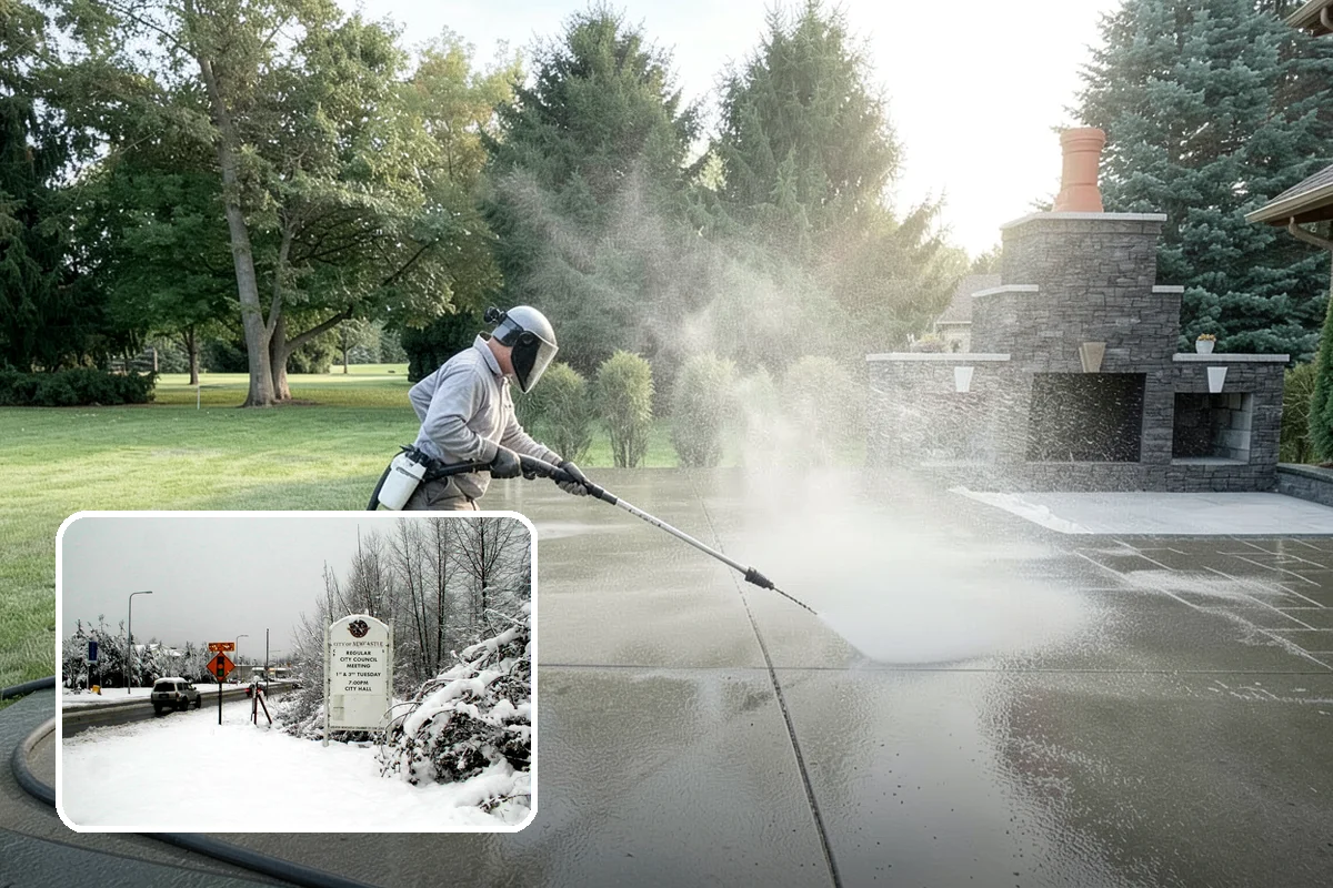 Driveway Pressure Washing in Newcastle, King County, WA - Removes slippery moss and mildew for safer footing