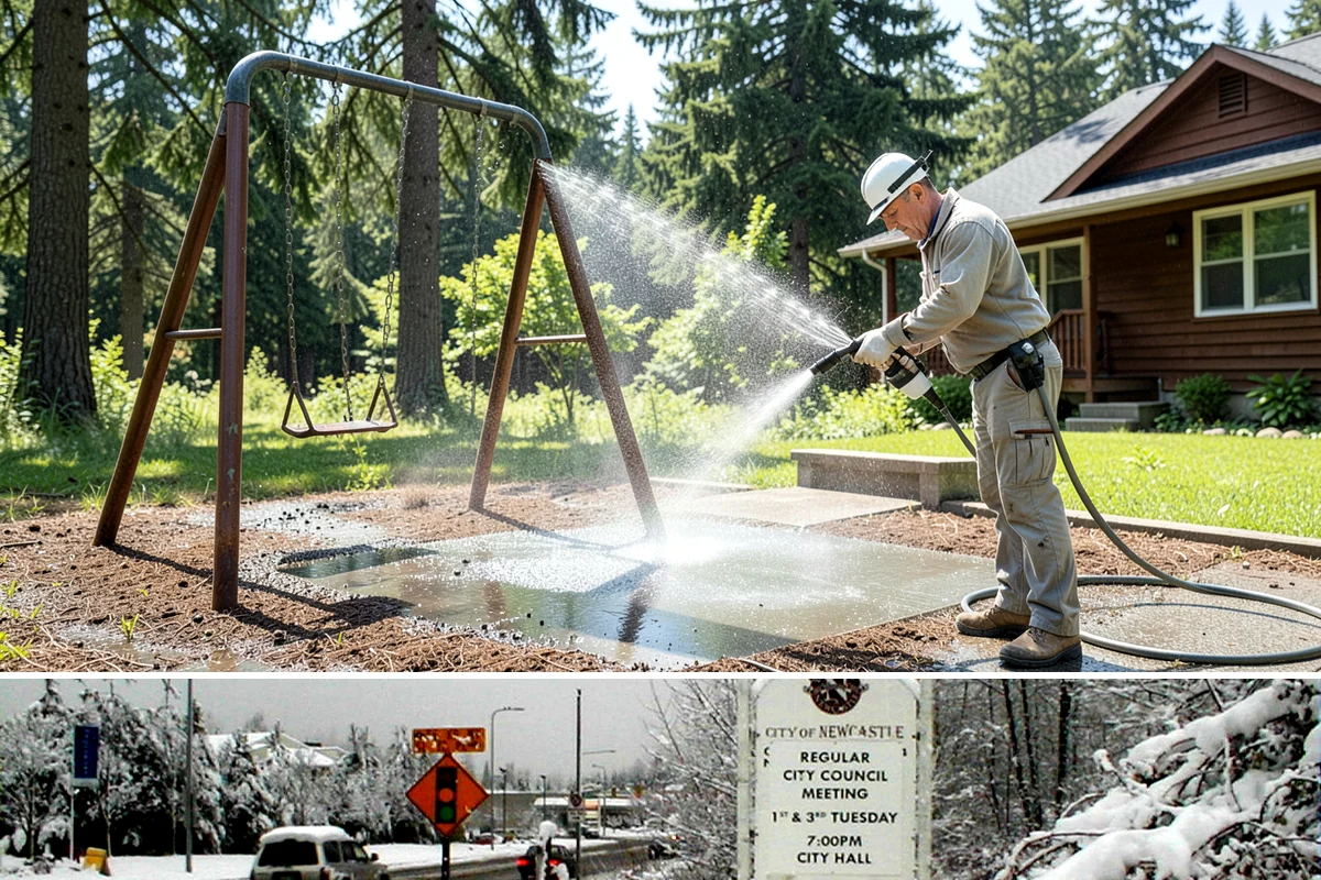 Driveway Pressure Washing in Newcastle, King County, WA - Spring is popular for clearing a winter's worth of moss, though dry summer days work equally well.