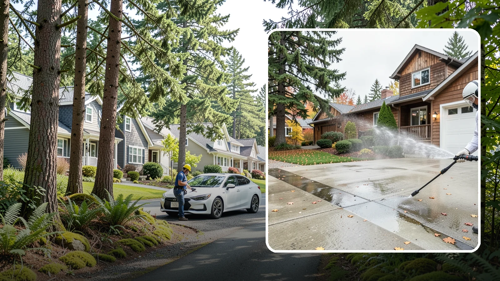 Driveway Pressure Washing in Normandy Park, King County, WA - Powerful pressure washing that strips away the moss, mildew, and grime coating Washington driveways.