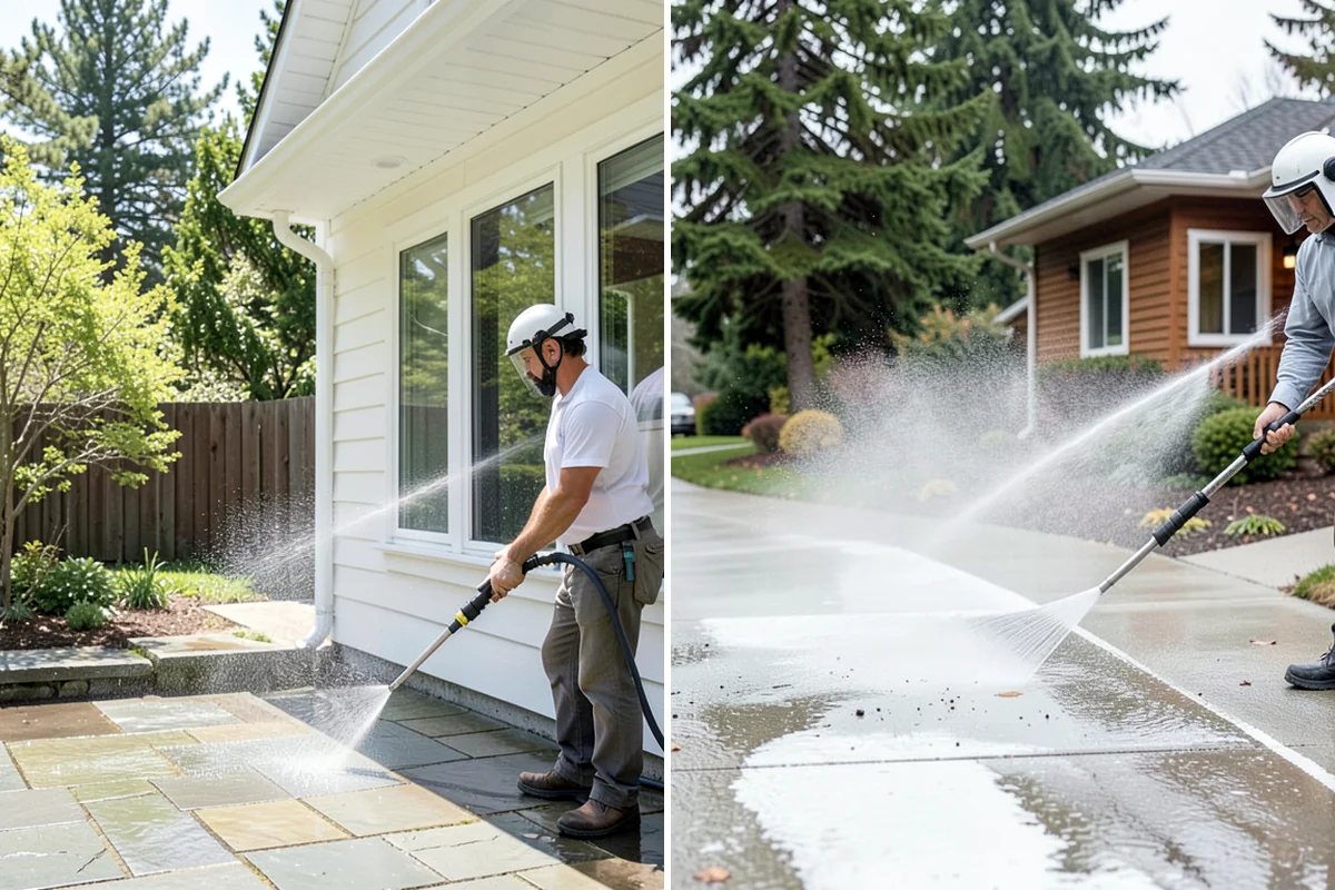 Driveway Pressure Washing in Normandy Park, King County, WA - Sweep and pre-treat the driveway for moss and stains