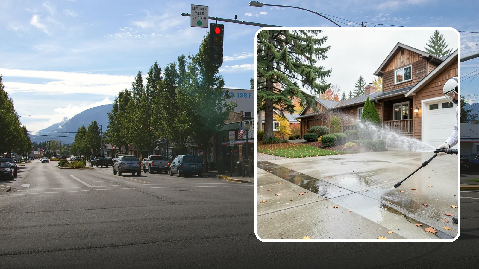 Driveway Pressure Washing in North Bend, King County, WA - Powerful pressure washing that strips away the moss, mildew, and grime coating Washington driveways.