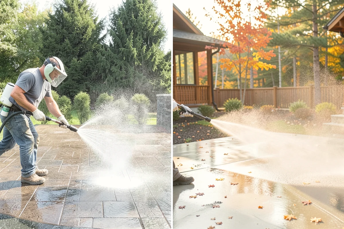 Driveway Pressure Washing in North Bend, King County, WA - Sweep and pre-treat the driveway for moss and stains