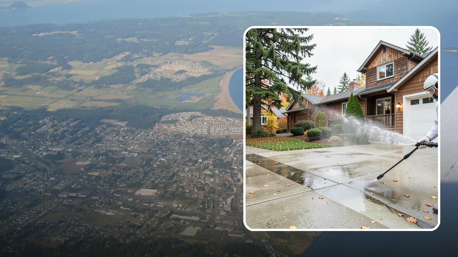 Driveway Pressure Washing in Oak Harbor, Island County, WA - Powerful pressure washing that strips away the moss, mildew, and grime coating Washington driveways.
