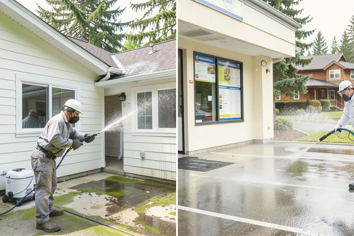 Driveway Pressure Washing in Orting, Pierce County, WA - Sweep and pre-treat the driveway for moss and stains