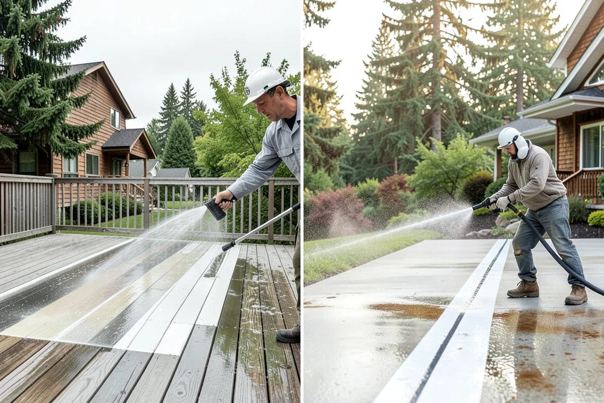 Driveway Pressure Washing in Pacific, King County, WA - Sweep and pre-treat the driveway for moss and stains