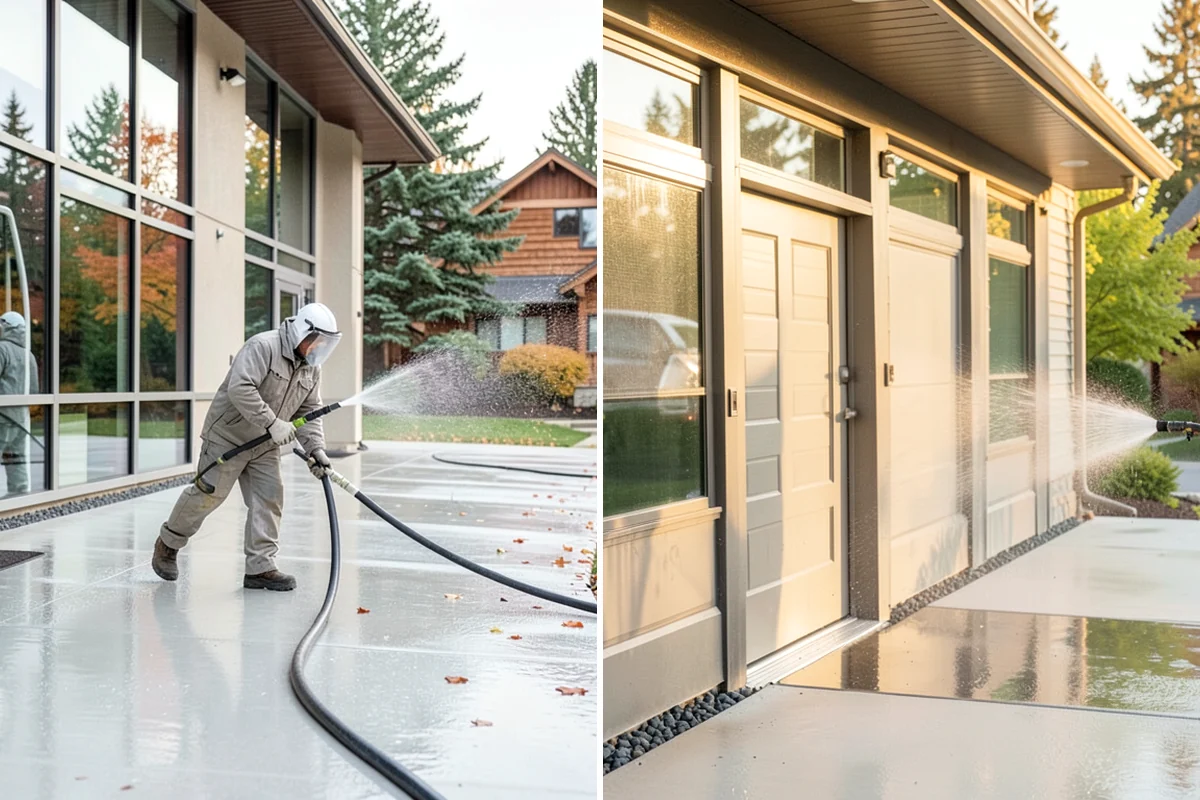 Driveway Pressure Washing in Puyallup, Pierce County, WA - Sweep and pre-treat the driveway for moss and stains