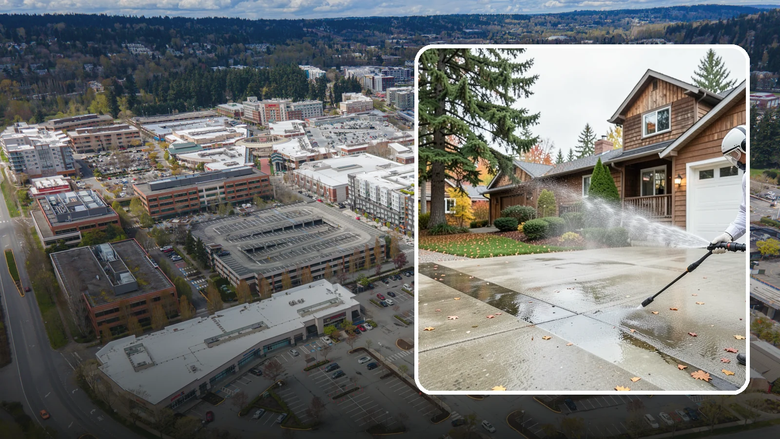 Driveway Pressure Washing in Redmond, King County, WA - Powerful pressure washing that strips away the moss, mildew, and grime coating Washington driveways.