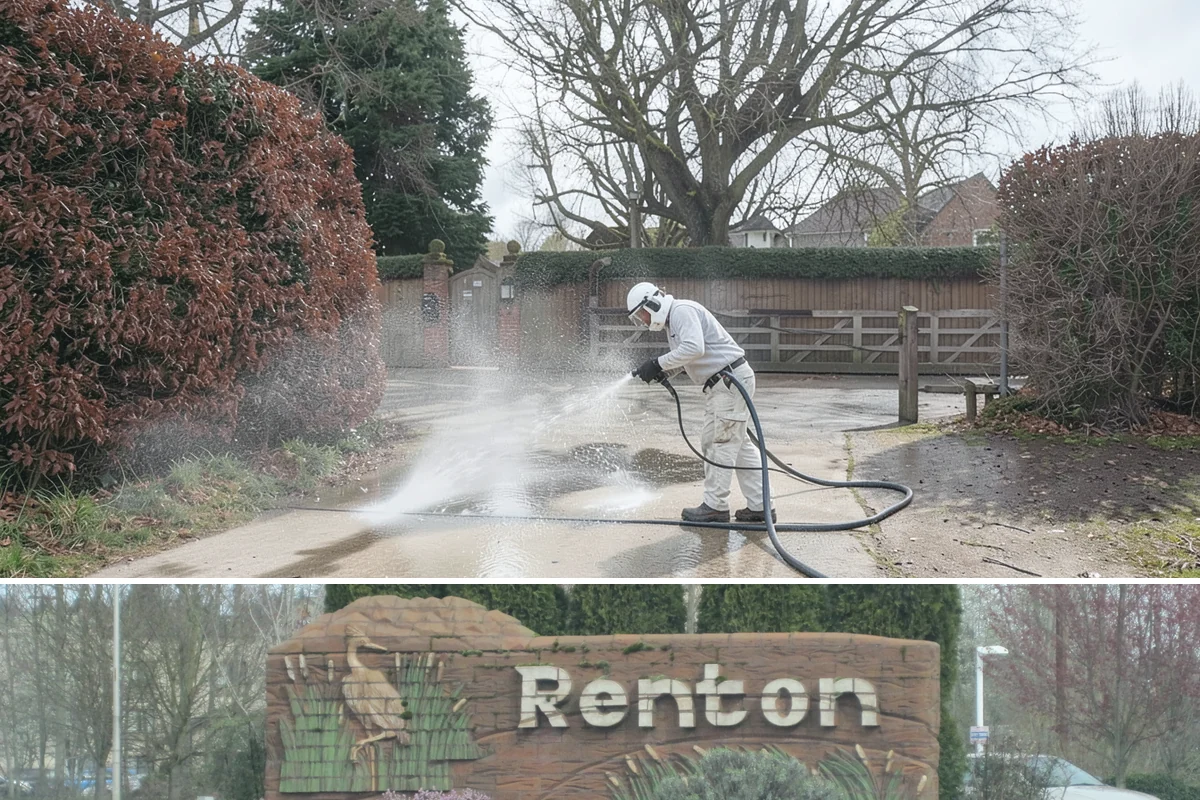 Driveway Pressure Washing in Renton, King County, WA - Spring is popular for clearing a winter's worth of moss, though dry summer days work equally well.