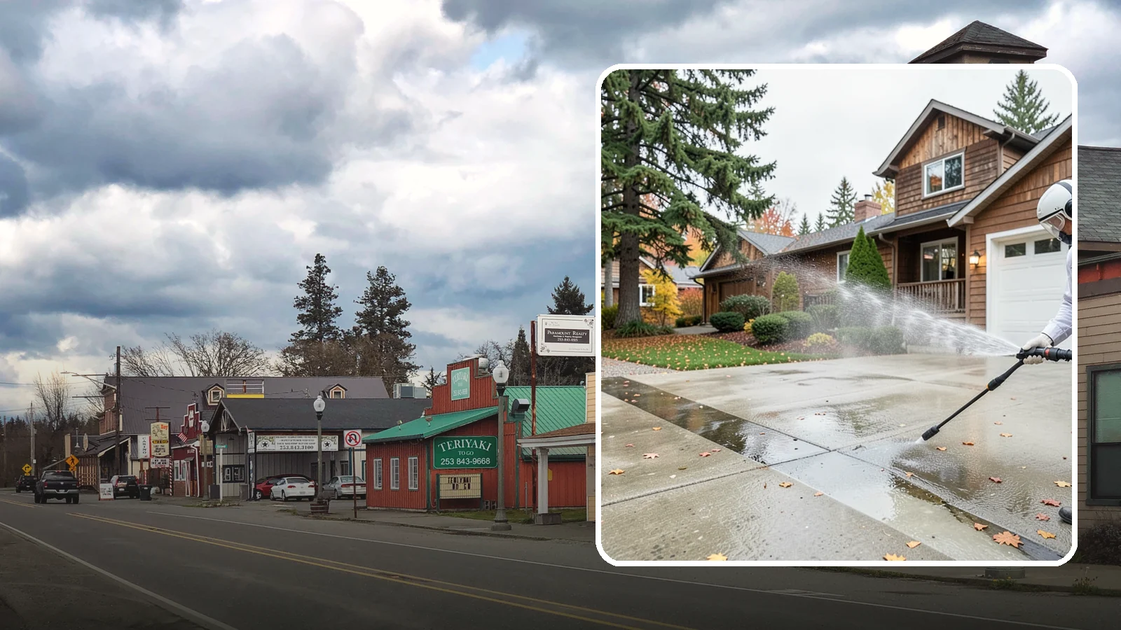 Driveway Pressure Washing in Roy, Pierce County, WA - Powerful pressure washing that strips away the moss, mildew, and grime coating Washington driveways.