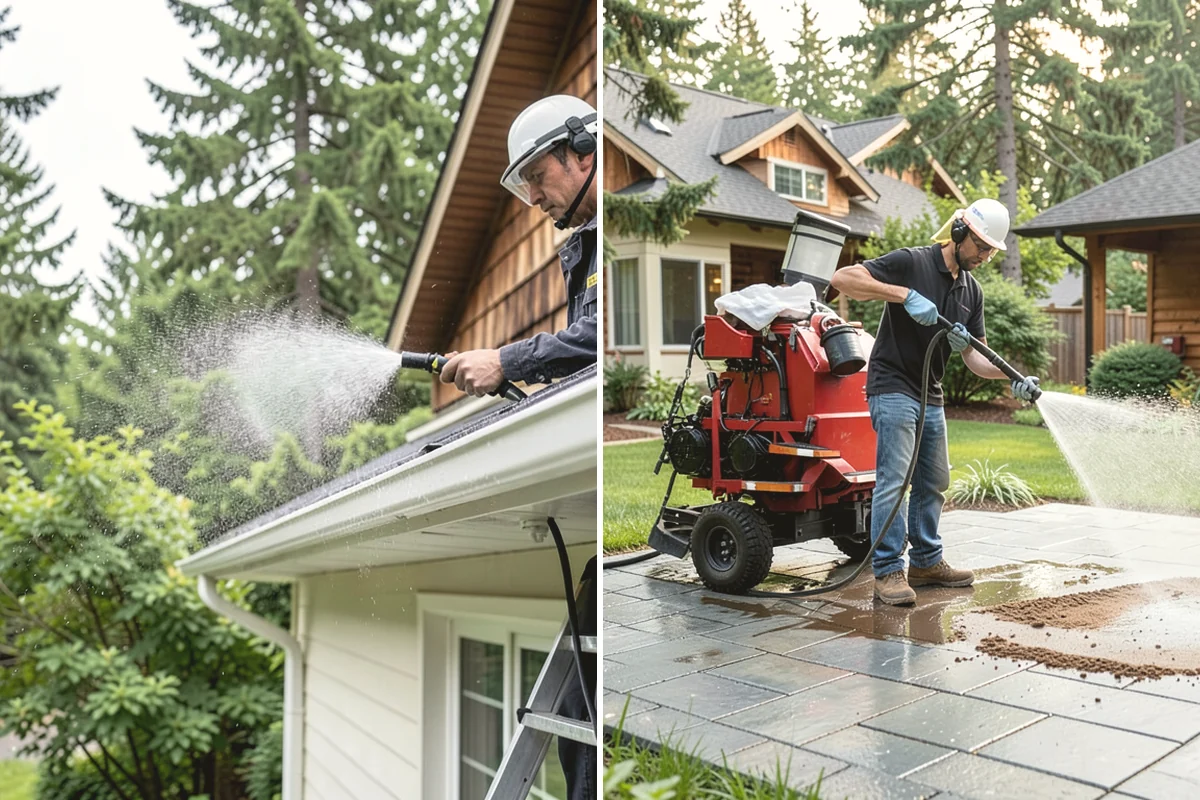 Driveway Pressure Washing in Ruston, Pierce County, WA - Sweep and pre-treat the driveway for moss and stains