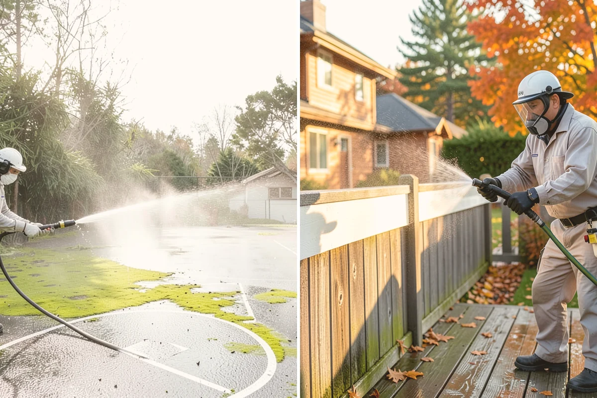 Driveway Pressure Washing in Sammamish, King County, WA - Sweep and pre-treat the driveway for moss and stains