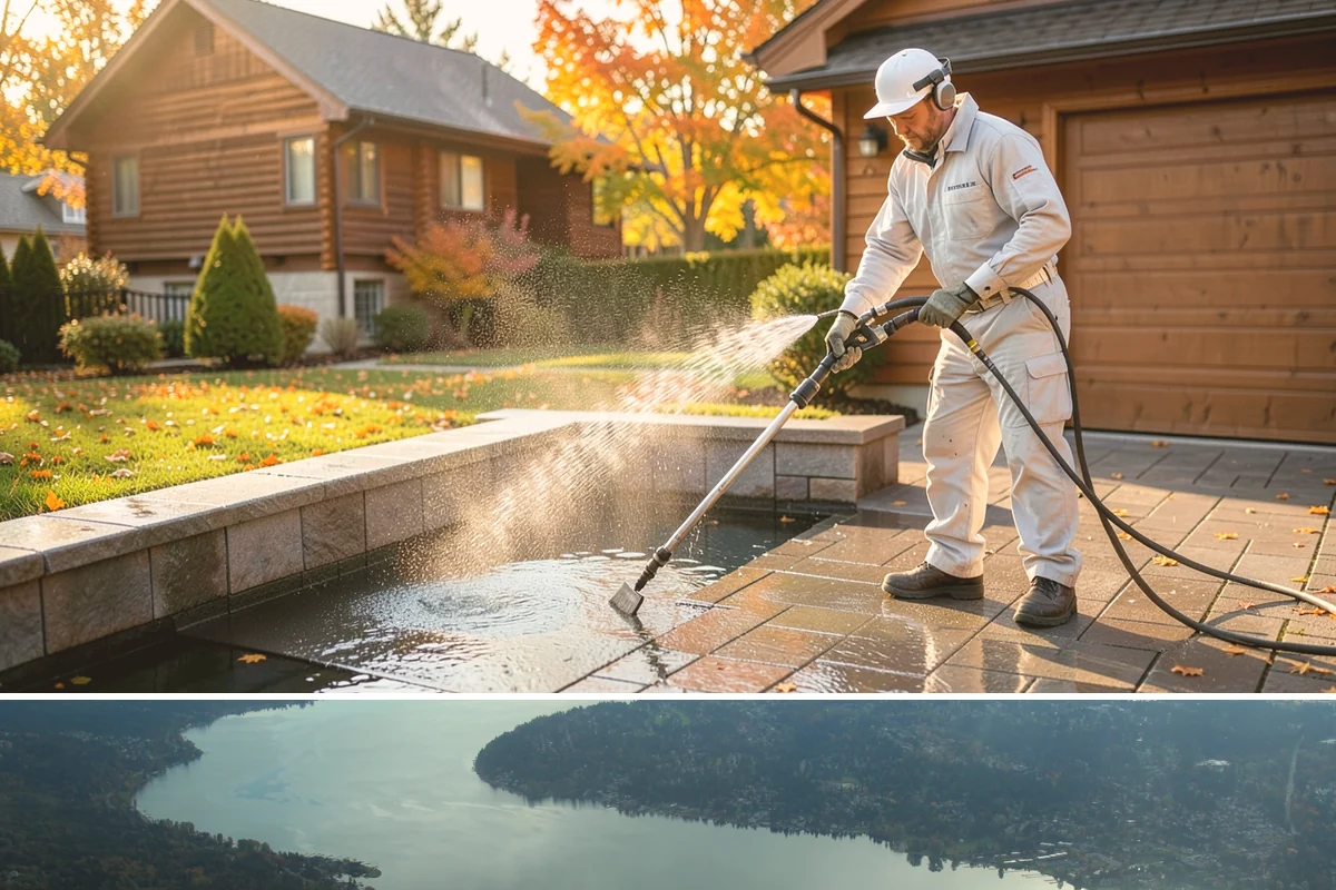 Driveway Pressure Washing in Sammamish, King County, WA - Spring is popular for clearing a winter's worth of moss, though dry summer days work equally well.