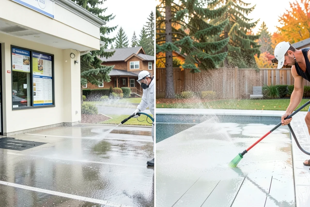 Driveway Pressure Washing in Seattle, King County, WA - Sweep and pre-treat the driveway for moss and stains