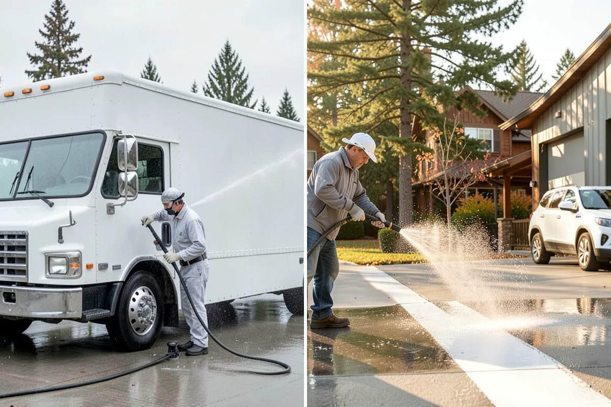 Driveway Pressure Washing in Shoreline, King County, WA - Sweep and pre-treat the driveway for moss and stains