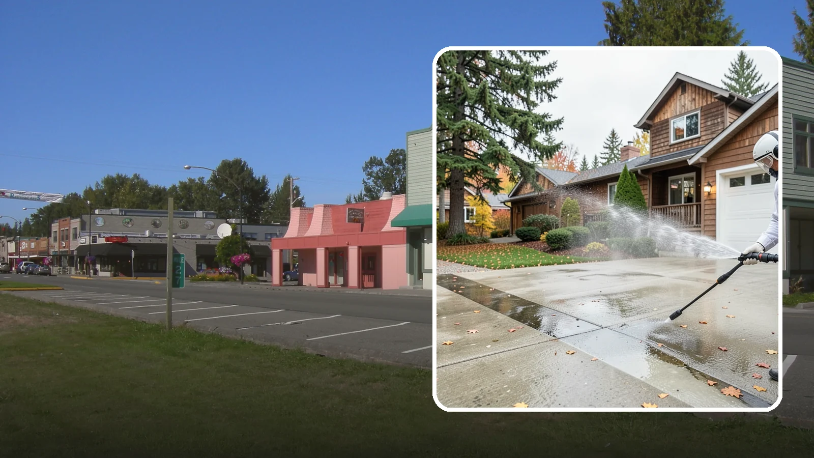 Driveway Pressure Washing in Snoqualmie, King County, WA - Powerful pressure washing that strips away the moss, mildew, and grime coating Washington driveways.