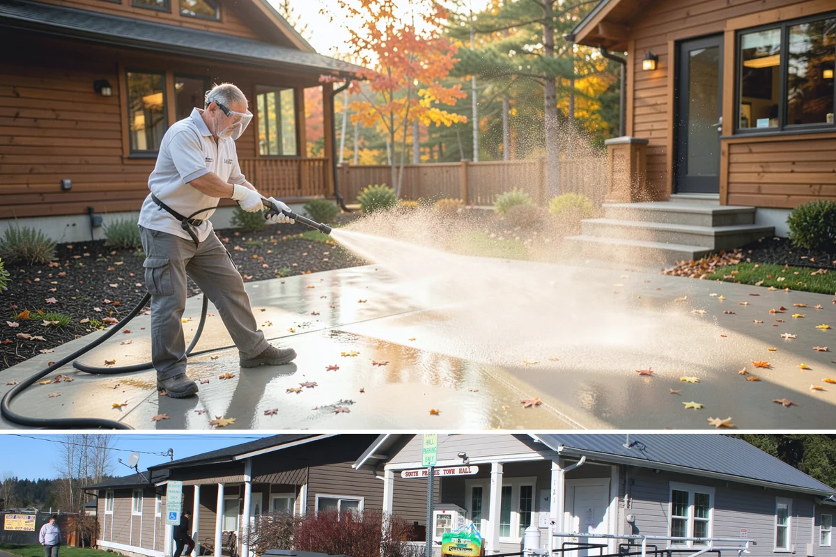 Driveway Pressure Washing in South Prairie, Pierce County, WA - Spring is popular for clearing a winter's worth of moss, though dry summer days work equally well.
