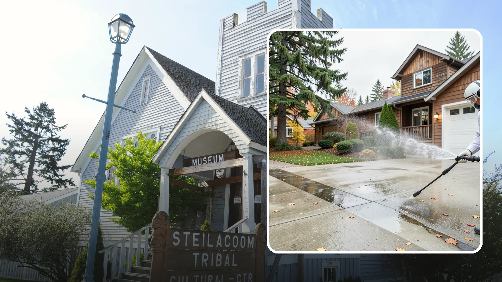 Driveway Pressure Washing in Steilacoom, Pierce County, WA - Powerful pressure washing that strips away the moss, mildew, and grime coating Washington driveways.
