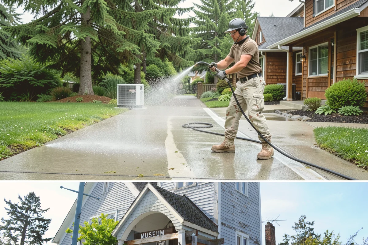 Driveway Pressure Washing in Steilacoom, Pierce County, WA - Spring is popular for clearing a winter's worth of moss, though dry summer days work equally well.