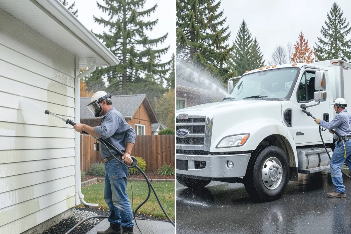 Driveway Pressure Washing in Sumner, Pierce County, WA - Sweep and pre-treat the driveway for moss and stains