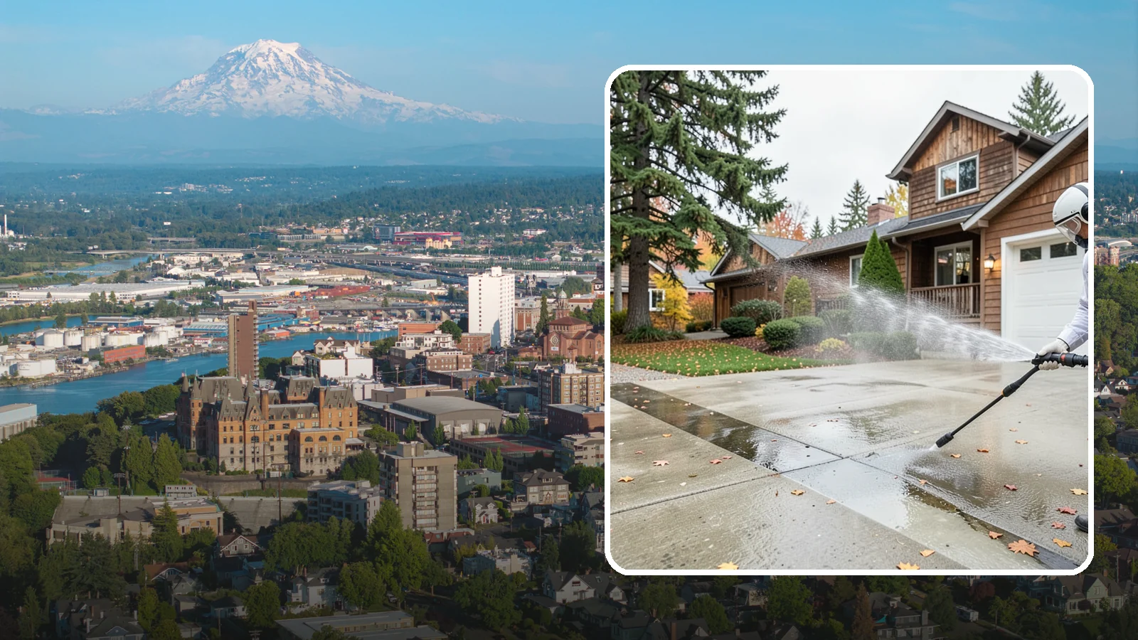 Driveway Pressure Washing in Tacoma, Pierce County, WA - Powerful pressure washing that strips away the moss, mildew, and grime coating Washington driveways.