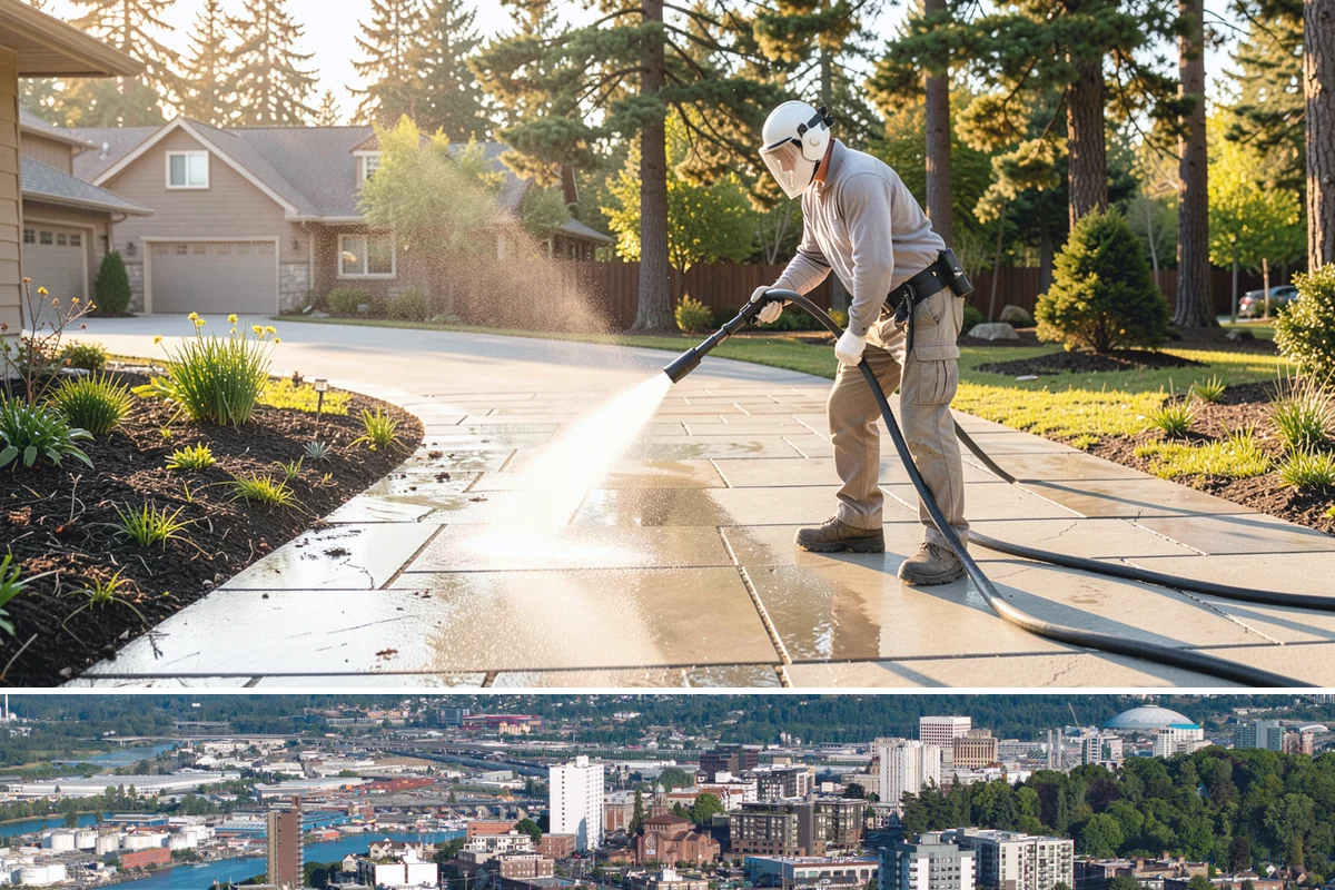 Driveway Pressure Washing in Tacoma, Pierce County, WA - Spring is popular for clearing a winter's worth of moss, though dry summer days work equally well.