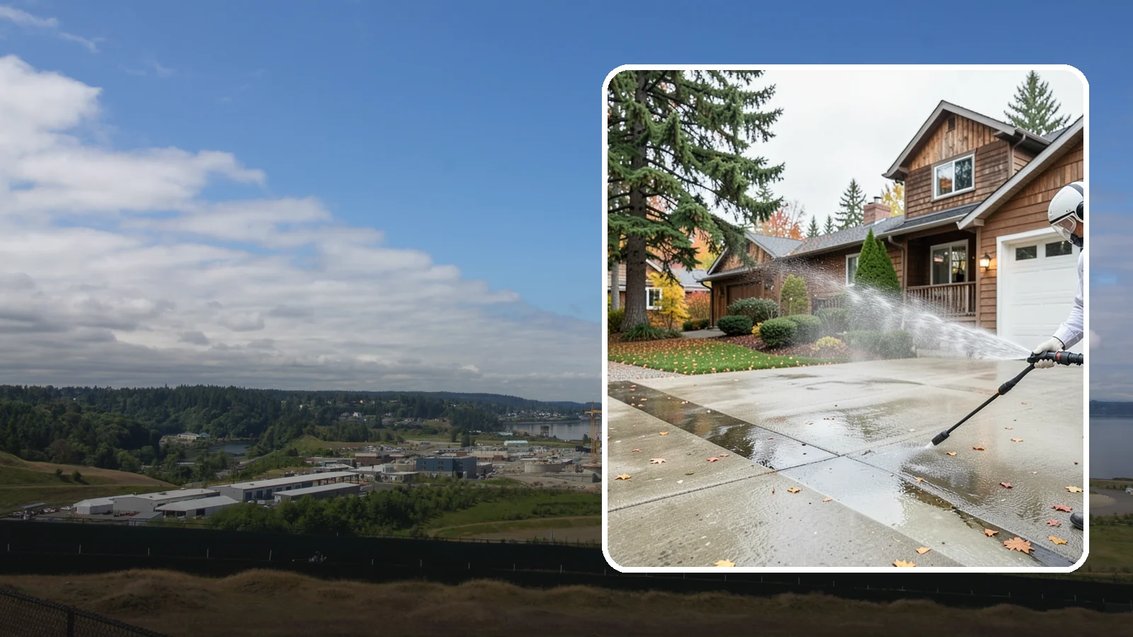 Driveway Pressure Washing in University Place, Pierce County, WA - Powerful pressure washing that strips away the moss, mildew, and grime coating Washington driveways.