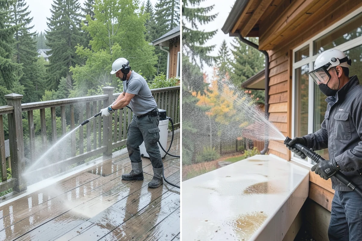 Driveway Pressure Washing in Wilkeson, Pierce County, WA - Sweep and pre-treat the driveway for moss and stains