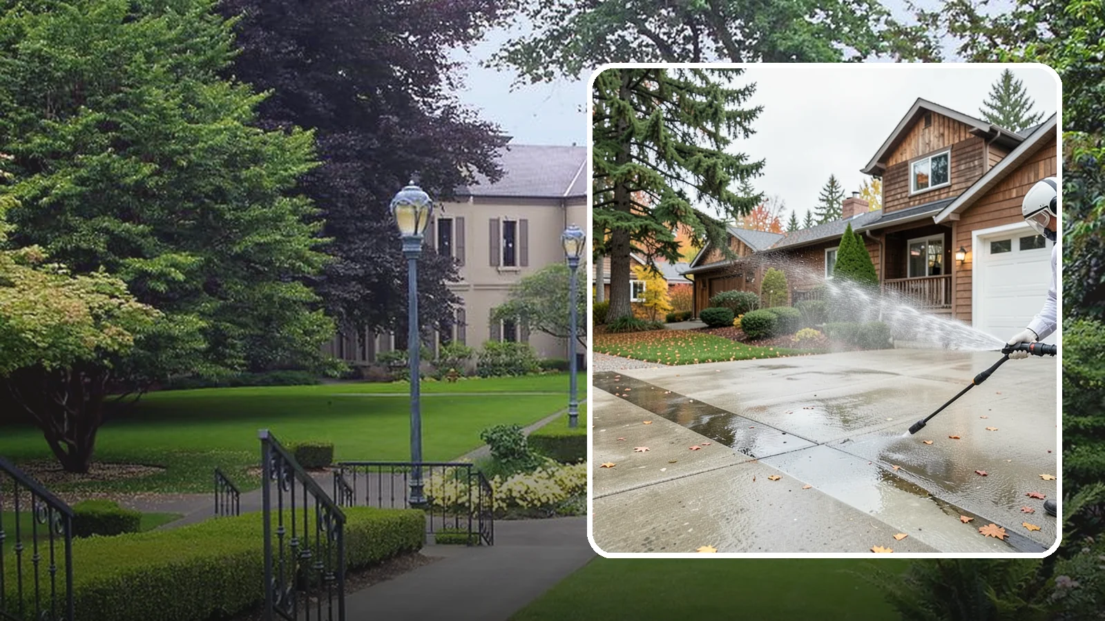 Driveway Pressure Washing in Woodinville, King County, WA - Powerful pressure washing that strips away the moss, mildew, and grime coating Washington driveways.