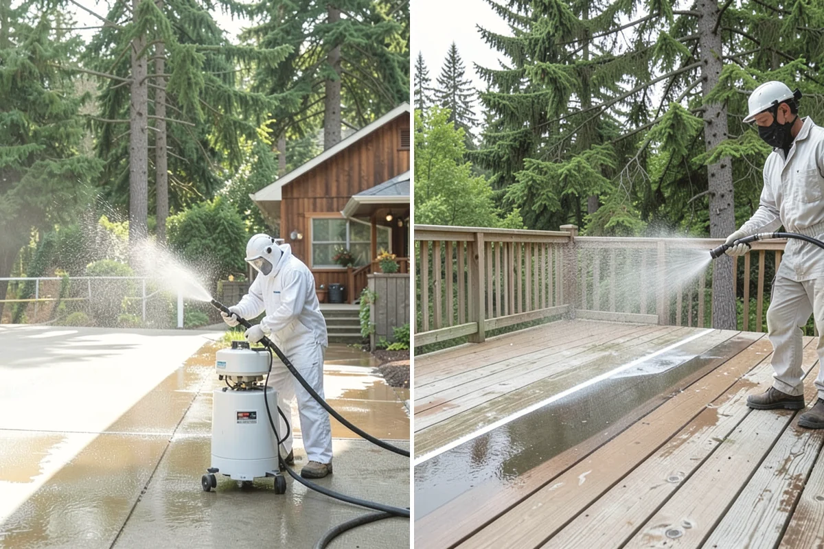 Driveway Restoration Cleaning in Black Diamond, King County, WA - Assess all forms of staining, growth, and grime present