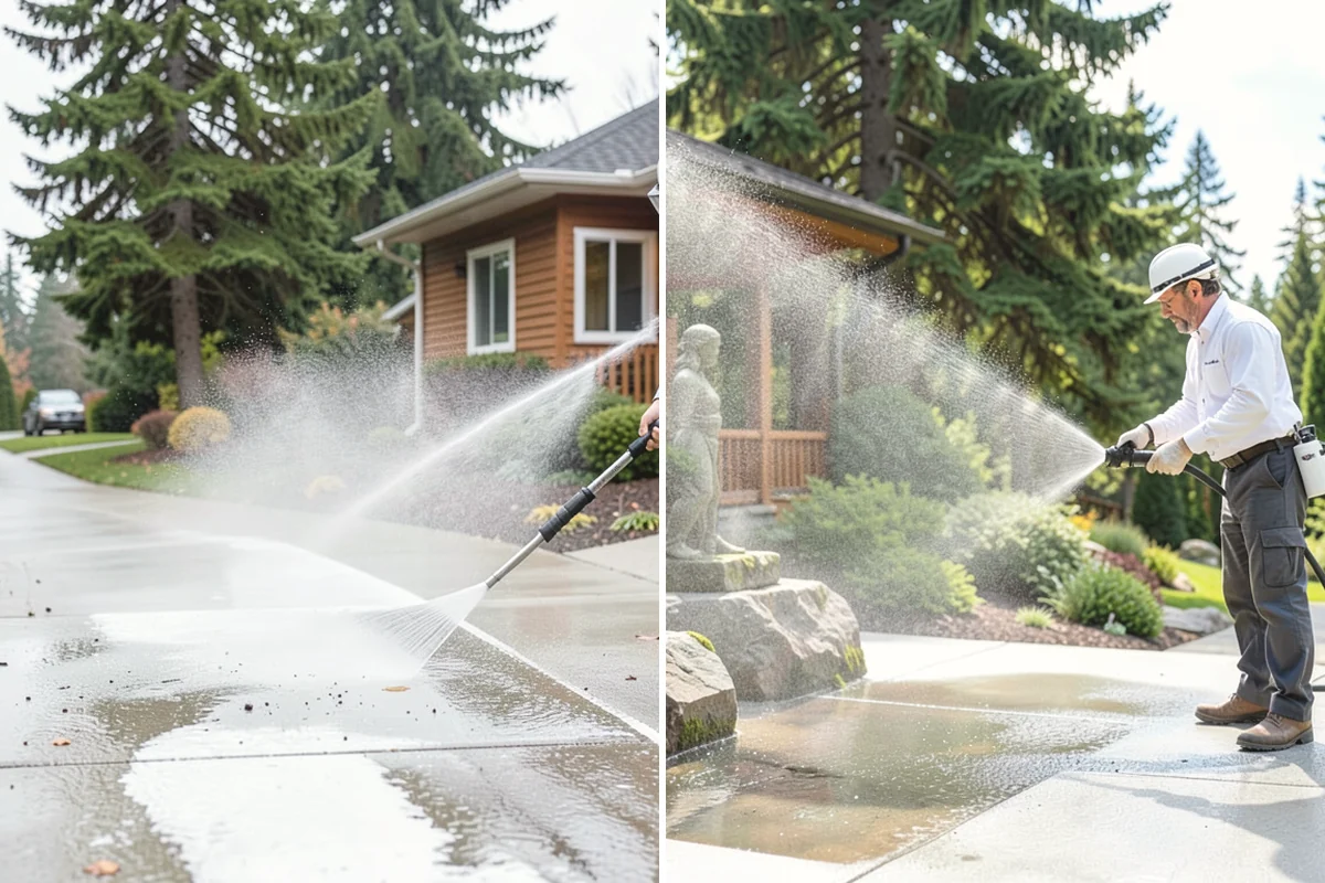 Driveway Restoration Cleaning in Carbonado, Pierce County, WA - Assess all forms of staining, growth, and grime present