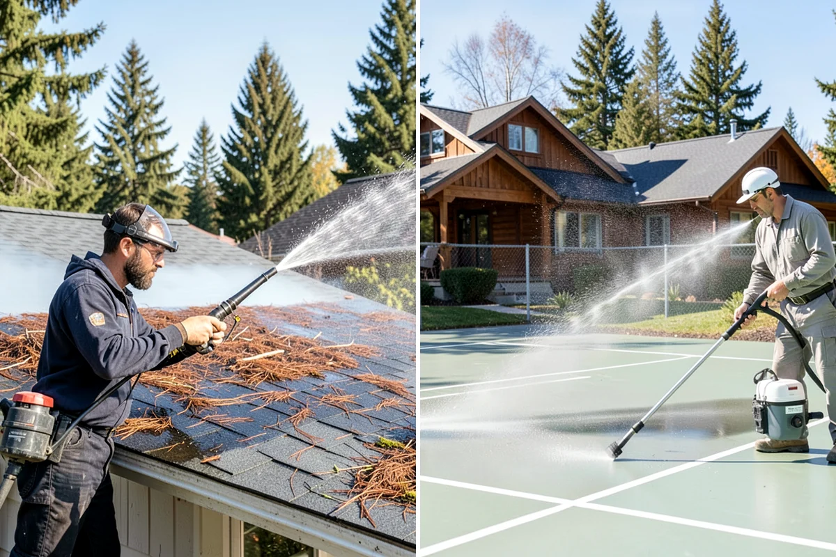 Driveway Restoration Cleaning in Concrete, Skagit County, WA - Assess all forms of staining, growth, and grime present