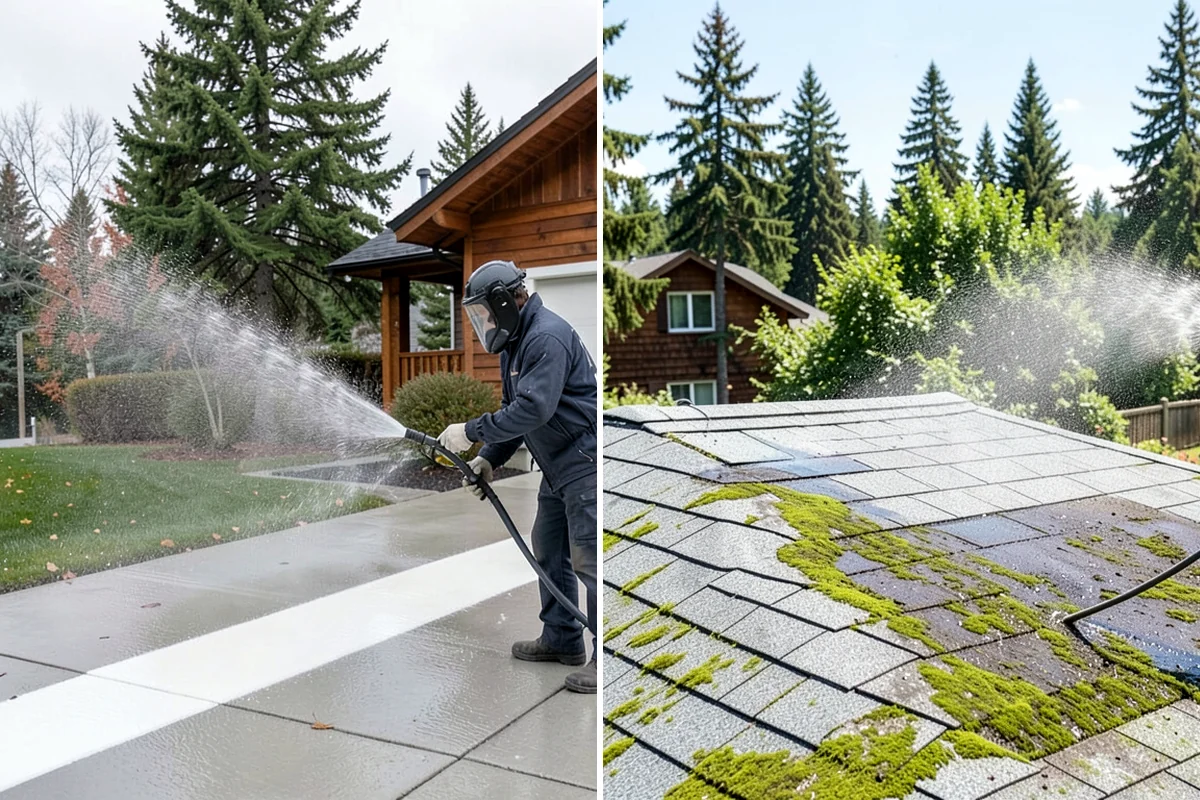 Driveway Restoration Cleaning in Federal Way, King County, WA - Assess all forms of staining, growth, and grime present