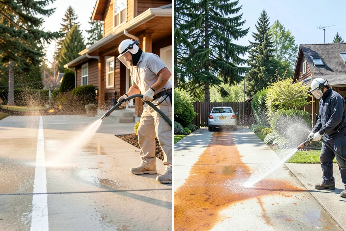 Driveway Restoration Cleaning in Kenmore, King County, WA - Assess all forms of staining, growth, and grime present
