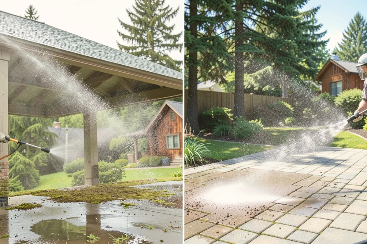Driveway Restoration Cleaning in Kent, King County, WA - Assess all forms of staining, growth, and grime present