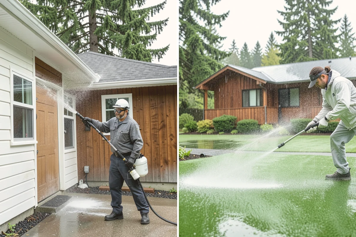 Driveway Restoration Cleaning in Kirkland, King County, WA - Assess all forms of staining, growth, and grime present