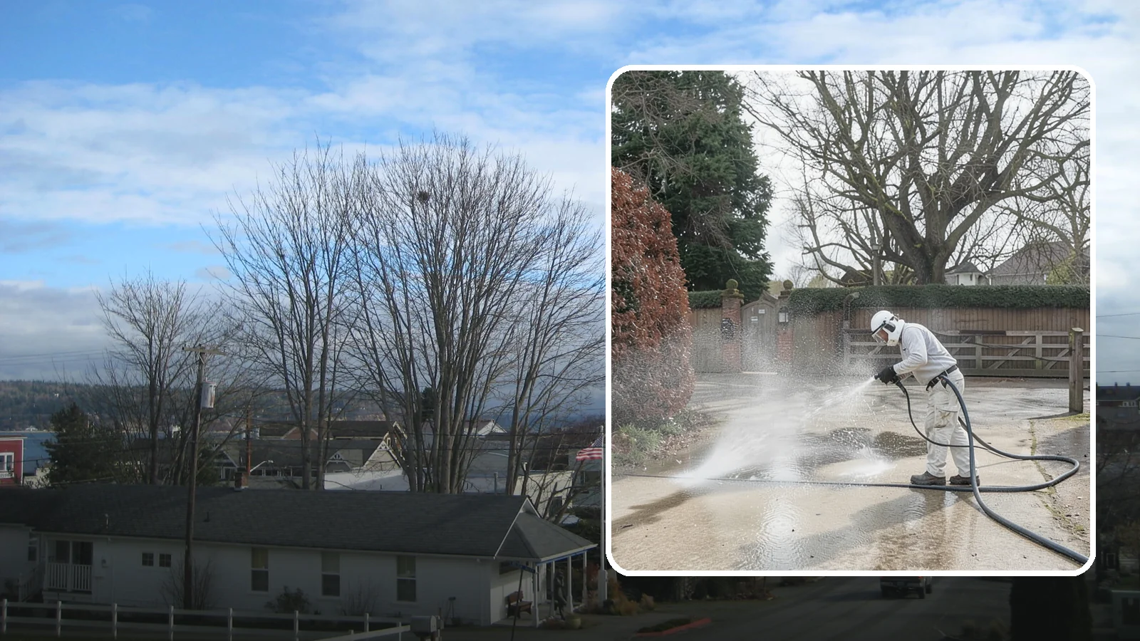 Driveway Restoration Cleaning in Langley, Island County, WA - Intensive restoration cleaning that revives severely neglected or heavily stained Washington driveways.